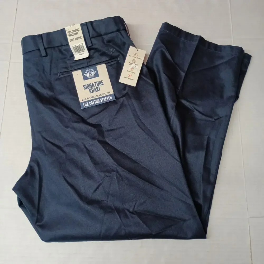 Dockers Signature Khakis Men's Size 46x32 Navy‎ Blue Classic Fit Cotton